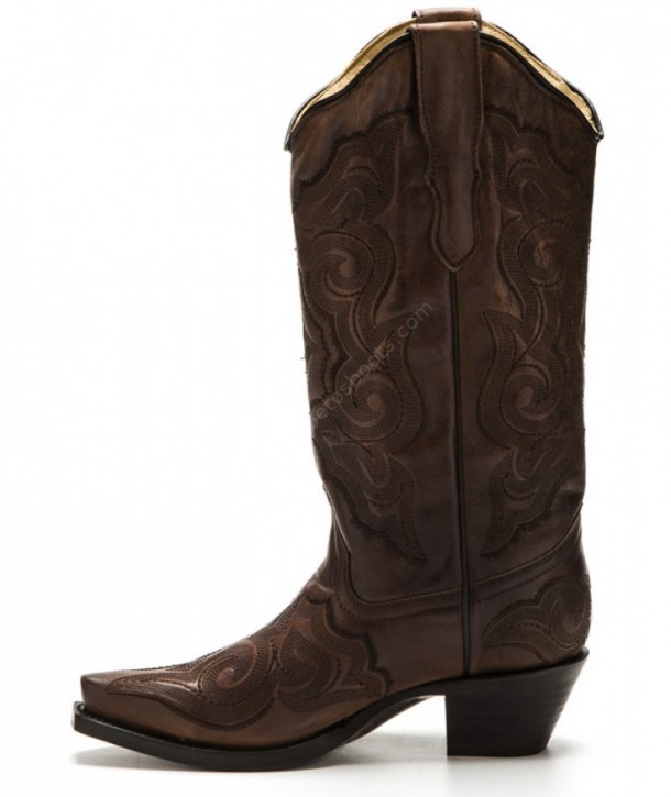 Mexican ladies western chestnut brown boots with dark embroidery