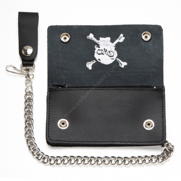 Cartera lisa negra calavera heavy