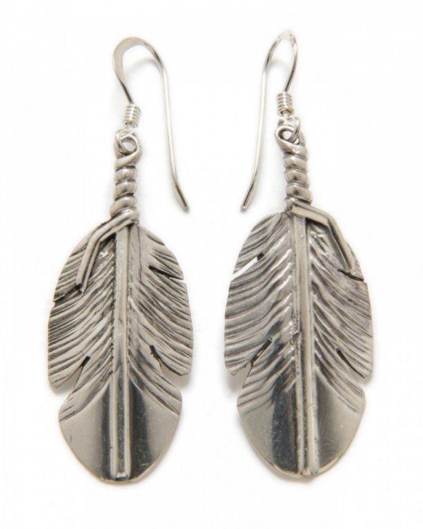 Sterling silver big feathers earrings for women