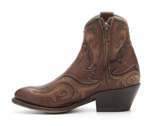 Rounded toe distressed cognac brown leather ladies western Corral ankle boots