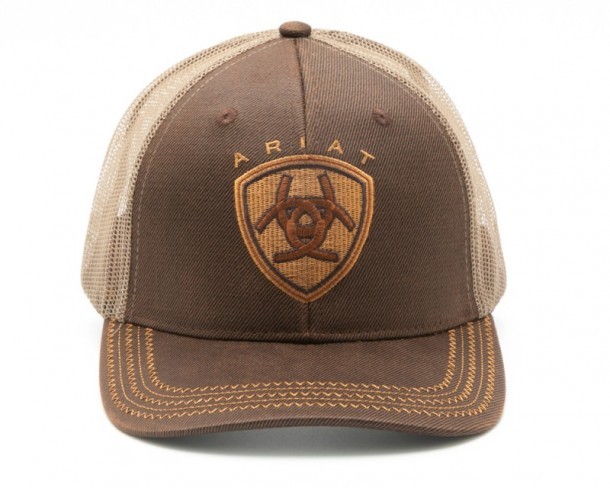 Gorra cowboy Ariat estilo beisbolera color marrón con bordado frontal y rejilla