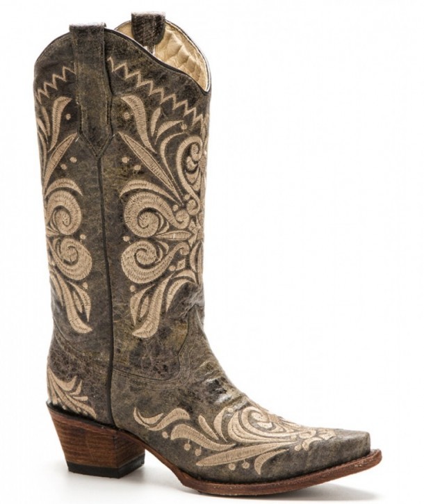 gøre det muligt for repertoire fisk og skaldyr L-5407 Distressed Green Beige Filigree | Distressed green leather fashion  women Mexican boots with beige embroidery - Corbeto's Boots