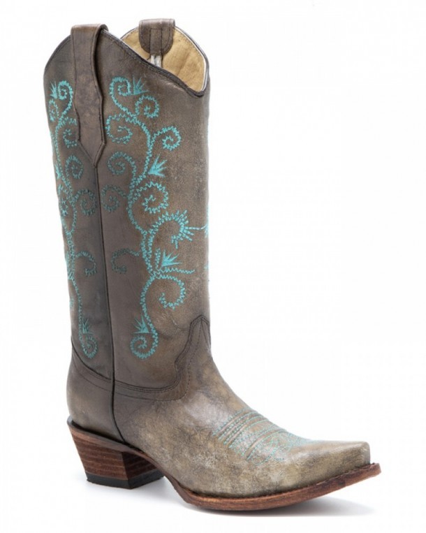 Sand leather women western Mexican boots with turquoise embroidery