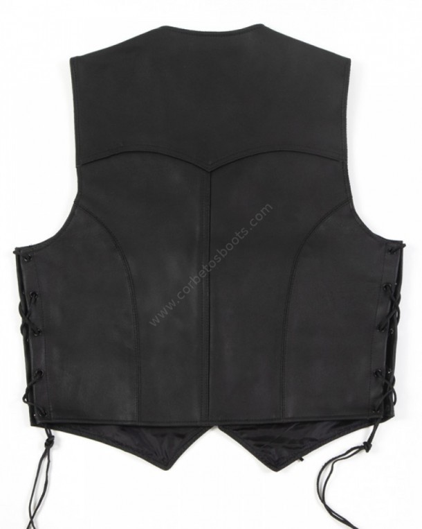 Basic plain black cowhide western waistcoat with conchos