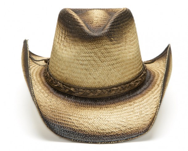 Mens natural straw hat with leather braided hat band