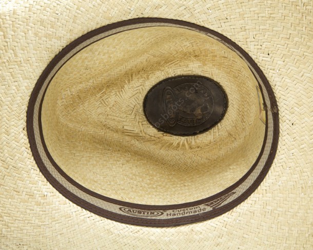 Mens natural straw hat with leather braided hat band