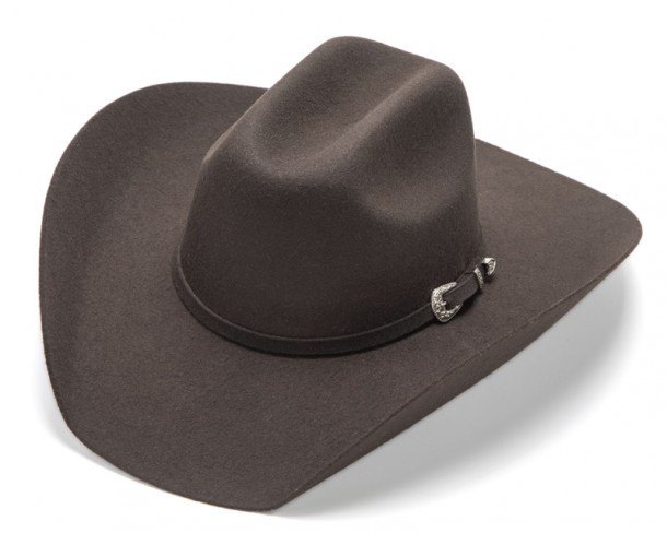 Cattleman crown Texan cowboy stiffened brown wool felt hat
