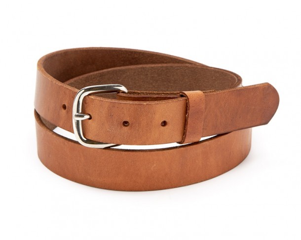Natural color leather unisex thin basic belt with snap button system