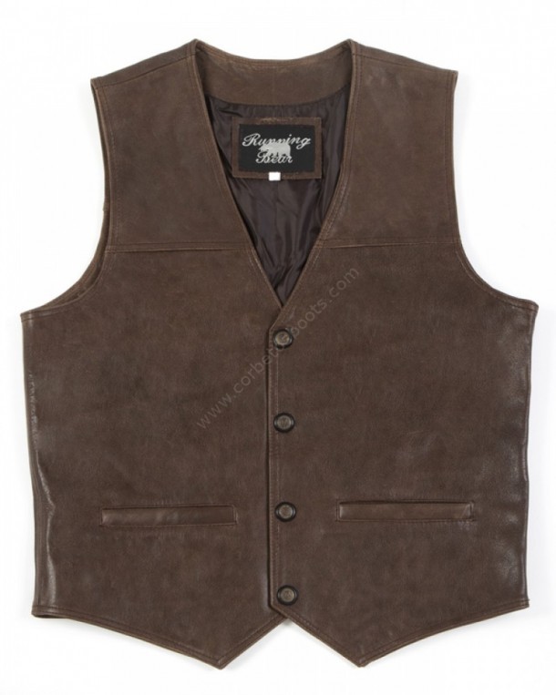 Biker look brown leather buttoned vest for men
