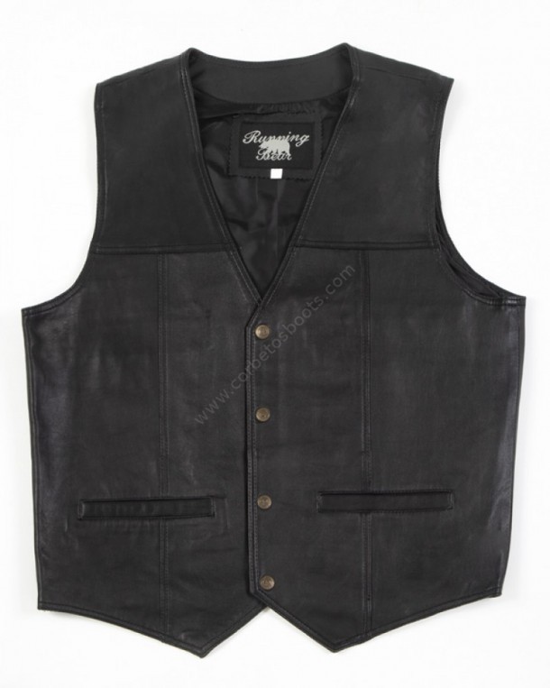 Black napa leather waistcoat for women and men