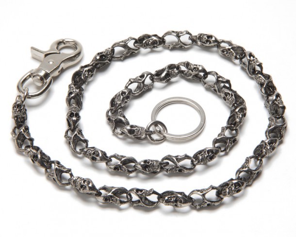 Linked metal skulls chain for custom biker wallets