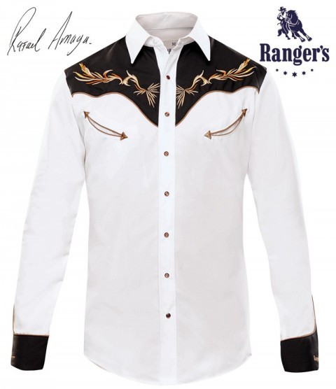 Camisa ranchera blanca y negra para hombre Rafael Amaya