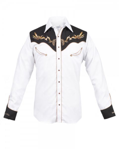 Camisa ranchera blanca y negra para hombre Rafael Amaya