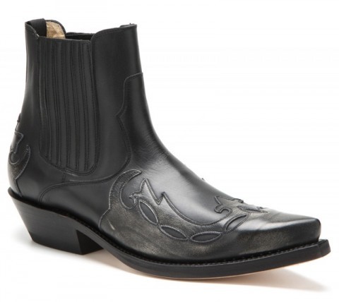 1931 Milanelo Bone-Pull Oil Negro | Botín cowboy Mayura Boots unisex combinación cuero ceniza y negro