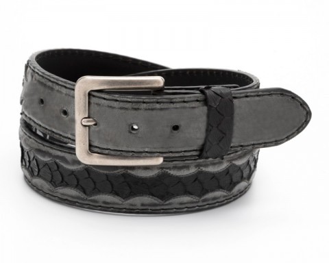 Cinturón cuero gris y piel pitón negra Original Belts estilo vintage