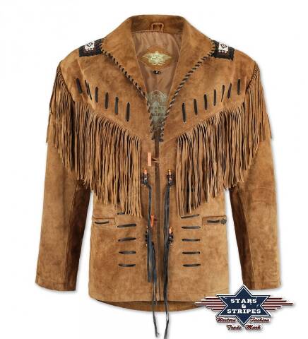 Buffalo Brown - Stars & Stripes brown suede fringes western jacket
