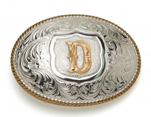 Crumrine Silversmiths D initial silver plated buckle