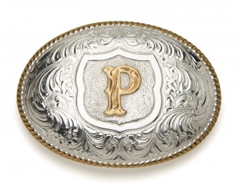 Hebilla Crumrine Silversmiths chapada plata inicial P