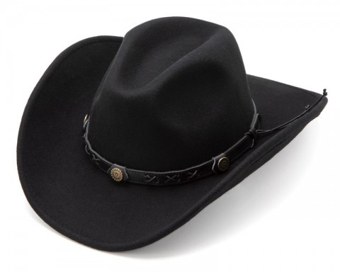 Classic water repellent black wool felt crushable western hat