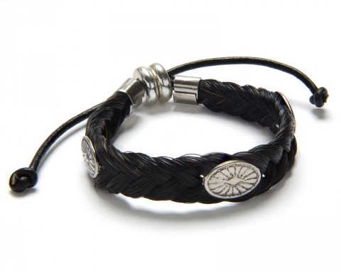 Brazalete crin de caballo color marrón oscuro con conchos western ovalados