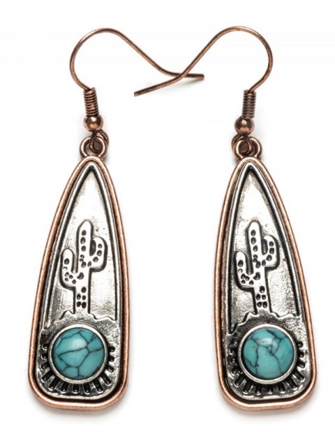 Montana Silversmiths Southwest style copper tone earrings with cactus and turquoise