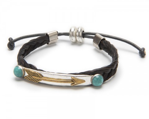 Dark brown horse hair bracelet with turquoise accents and arrow