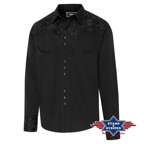 Camisa western negra Stars & Stripes para hombre con bordado negro