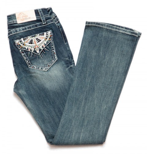 Bootcut western fashion jeans with navajo feather embroidered