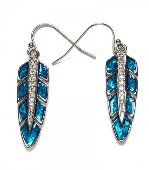 Pendientes country pluma vaquera para mujer con cristales verdes Montana Silversmiths