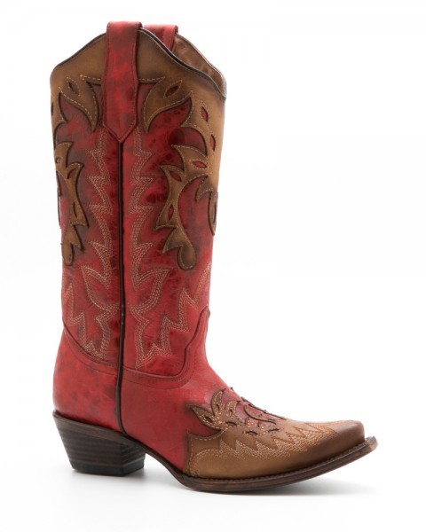 Women red western boots