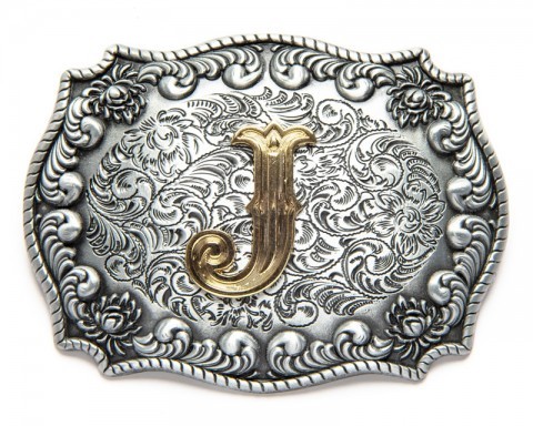 American style engraved J letter cowboy belt buckle