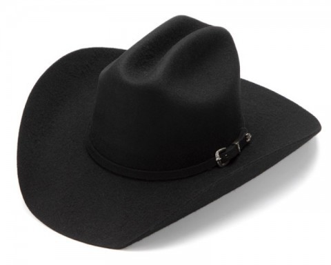 Sombrero western negro fieltro rígido de lana ala ondulada alta