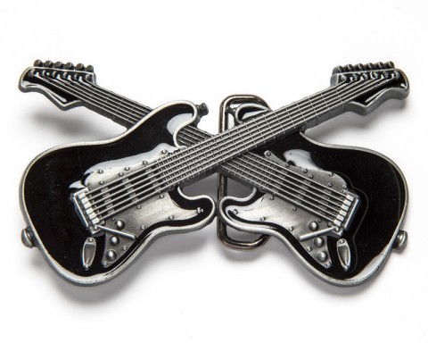 Crossing black electric guitars belt buckle