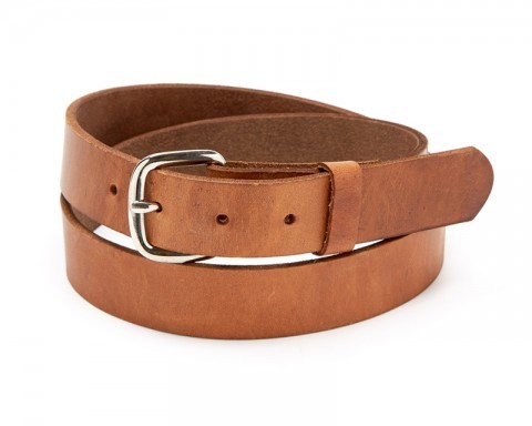 Natural color leather unisex thin basic belt with snap button system