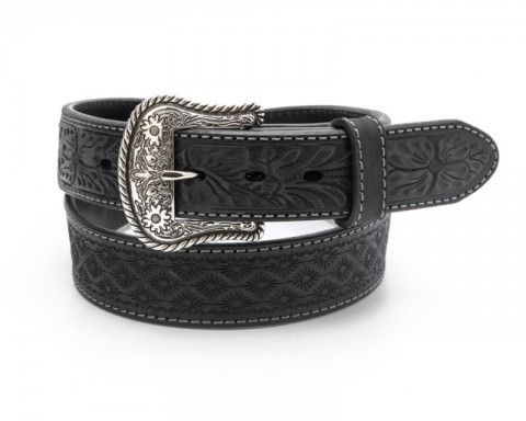 Cinturón negro estilo vaquero unisex con mosaicos grabados