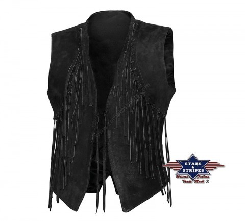 Women cowgirl black suede vest waistcoat with fringes